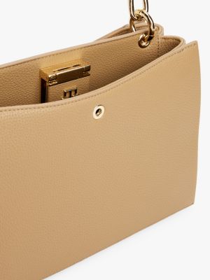 beige crossbody-tote-bag mit genarbtem finish für damen - tommy hilfiger