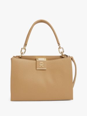 beige crossbody-shopper met gegranuleerde finish voor dames - tommy hilfiger