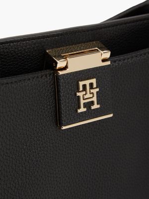 black th monogram pebble grain satchel for women tommy hilfiger