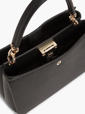 black th monogram pebble grain satchel for women tommy hilfiger