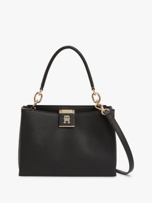 black th monogram pebble grain satchel for women tommy hilfiger