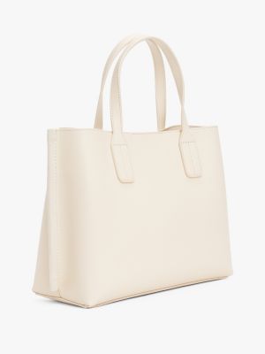 beige tote-bag mit gurtband-riemen für damen - tommy hilfiger