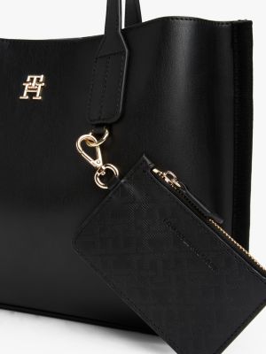 schwarz tote-bag mit gurtband-riemen für damen - tommy hilfiger