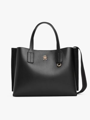 black tote-bag mit gurtband-riemen für damen - tommy hilfiger