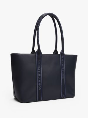 blau tote-bag mit logo-tape für damen - tommy hilfiger