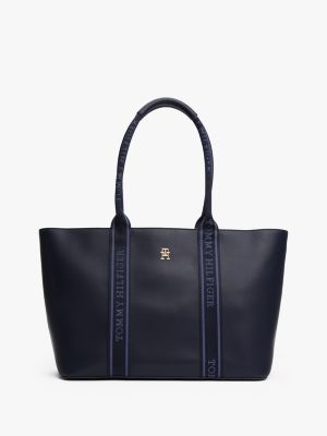 blau tote-bag mit logo-tape für damen - tommy hilfiger