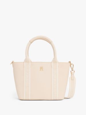 borsa tote con tracolla e nastro iconico bianco da donne tommy hilfiger