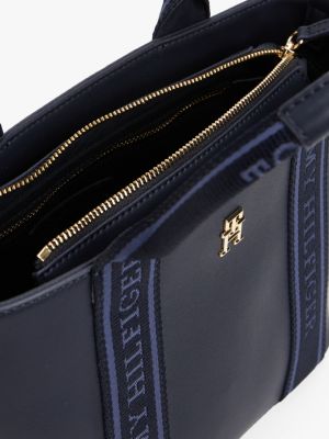 blauw crossbody-shopper met logotape voor dames - tommy hilfiger