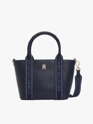 blau crossbody-tote-bag mit logo-tape für damen - tommy hilfiger