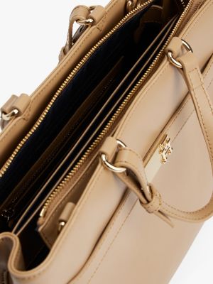 beige heritage satchel-crossbody-tasche für damen - tommy hilfiger