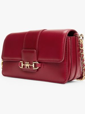 borsa heritage in pelle con morsetto rosso da donne tommy hilfiger