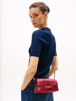 borsa heritage in pelle con morsetto rosso da donne tommy hilfiger