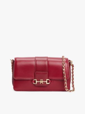 red heritage crossbody-ledertasche mit horsebit für damen - tommy hilfiger