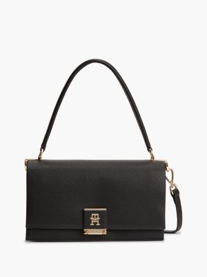 borsa a tracolla con patta e monogramma th black da donne tommy hilfiger