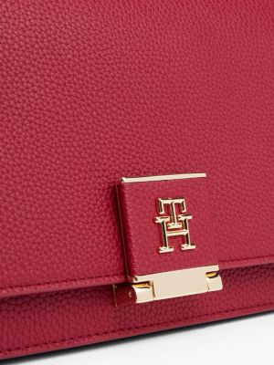 sac bandoulière à rabat et monogramme th rouge pour femmes tommy hilfiger