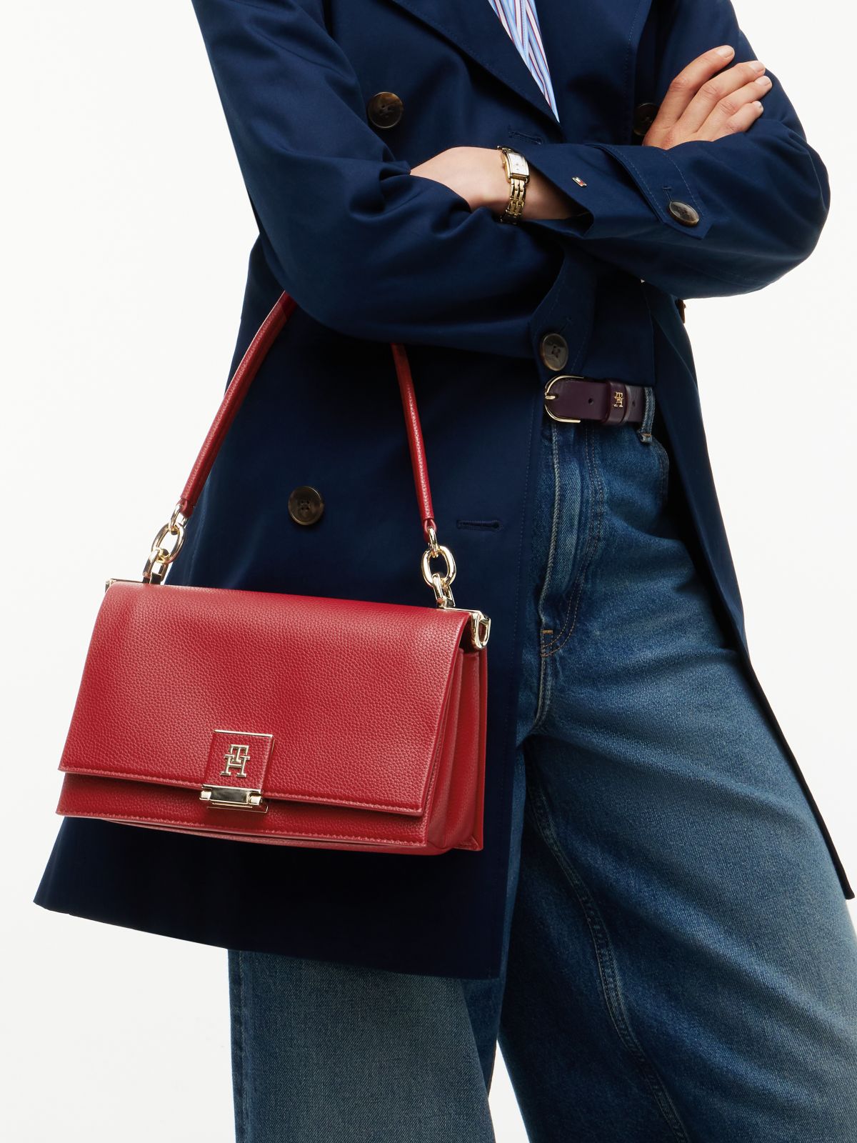 TH Monogram Flap Crossbody Bag — Red