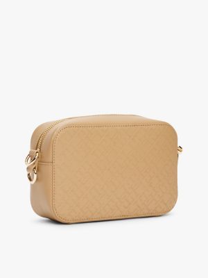 petit sac bandoulière à monogramme th beige pour femmes tommy hilfiger