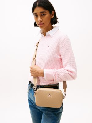 beige th monogram camera bag for women tommy hilfiger