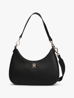 schwarz schultertasche mit th-monogramm-emblem für damen - tommy hilfiger