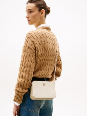 petit sac bandoulière à monotype hilfiger beige pour femmes tommy hilfiger