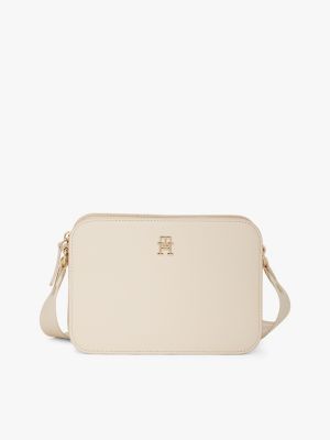 bolso cartera con monotipo hilfiger beige de mujeres tommy hilfiger