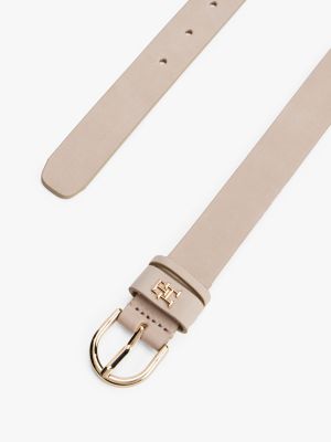 beige essential th monogram leather belt for women tommy hilfiger