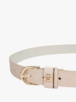 beige essential leren riem met th-monogram voor dames - tommy hilfiger