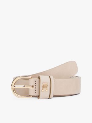 beige essential th monogram leather belt for women tommy hilfiger