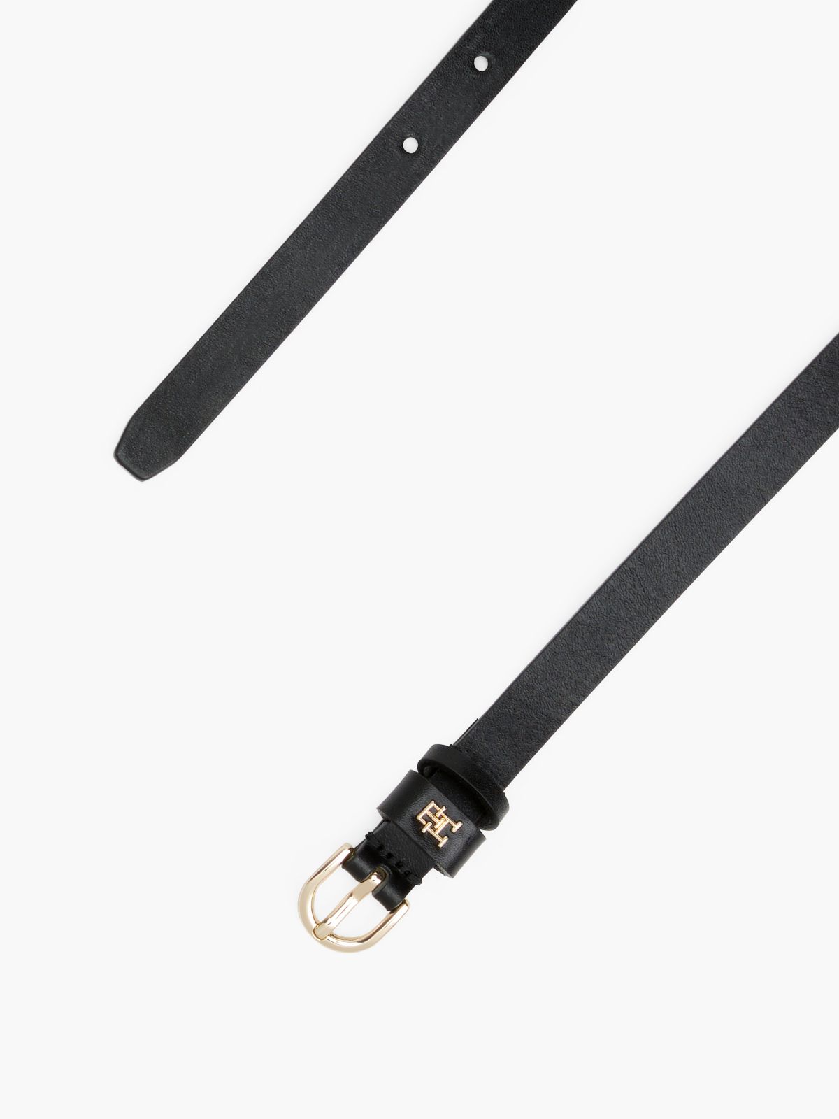 Leather TH Monogram Plaque Belt — Black