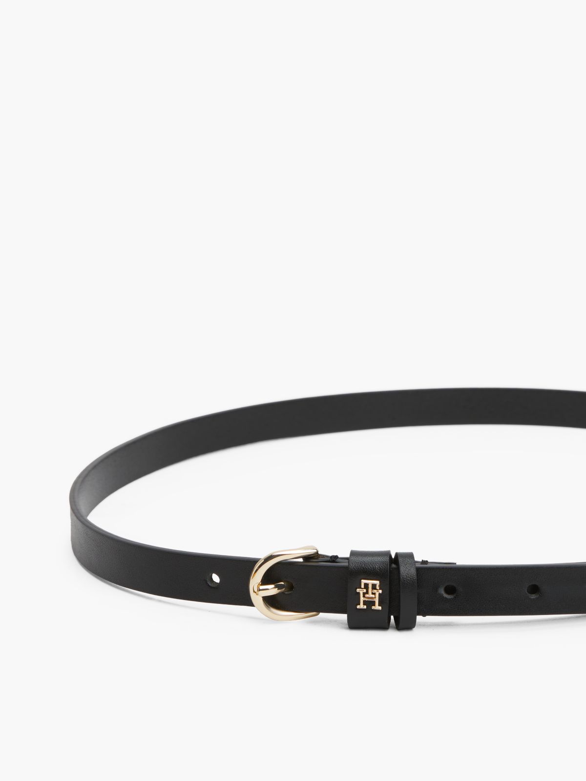 Leather TH Monogram Plaque Belt — Black