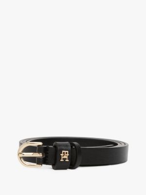 black essential th monogram leather belt for women tommy hilfiger