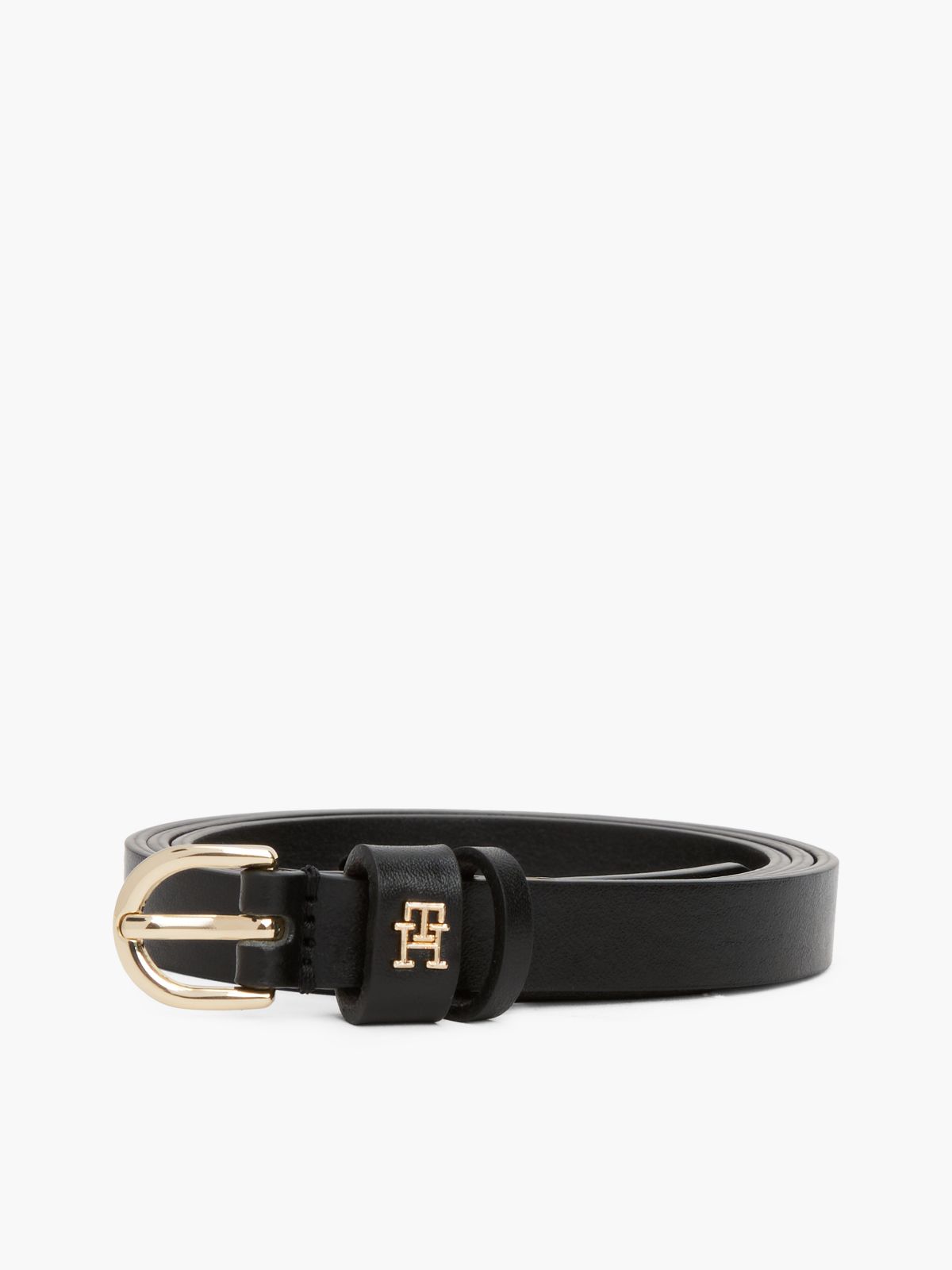 Leather TH Monogram Plaque Belt — Black