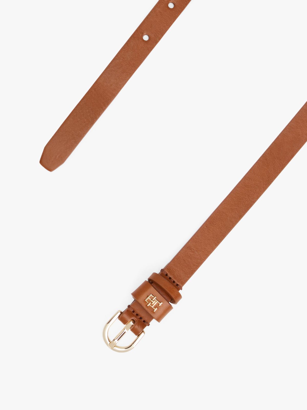 Leather TH Monogram Plaque Belt — Brown