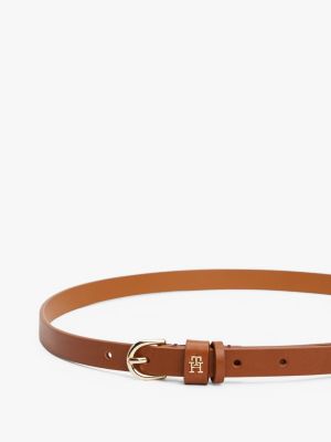 brown essential th monogram leather belt for women tommy hilfiger