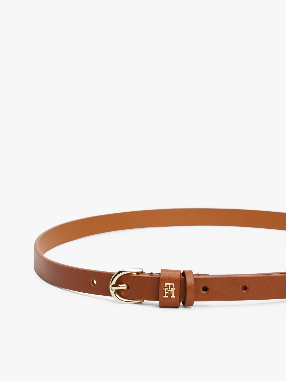 Leather TH Monogram Plaque Belt — Brown