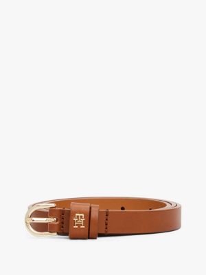 brown essential th monogram leather belt for women tommy hilfiger