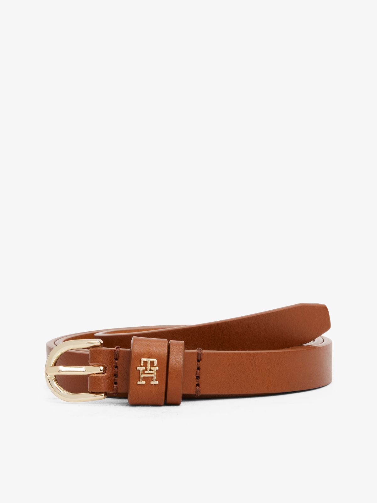 Leather TH Monogram Plaque Belt — Brown