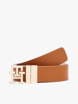 ceinture réversible en cuir à monogramme th marron pour femmes tommy hilfiger