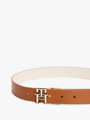 brown th monogram reversible leather belt for women tommy hilfiger