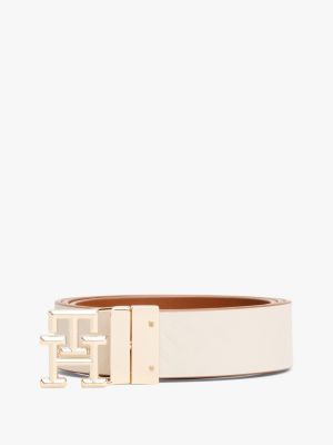 bruin reversible leren riem met th-monogram voor dames - tommy hilfiger