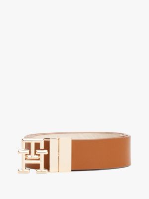 bruin reversible leren riem met th-monogram voor dames - tommy hilfiger