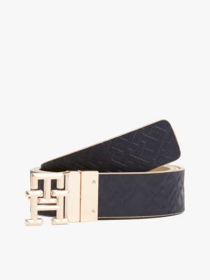 cinturón reversible con monograma th beige de mujeres tommy hilfiger
