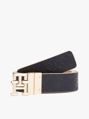 beige reversible leren riem met th-monogram voor dames - tommy hilfiger