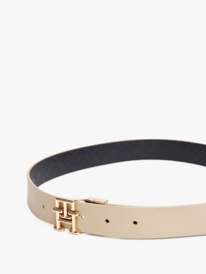 beige reversible leren riem met th-monogram voor dames - tommy hilfiger