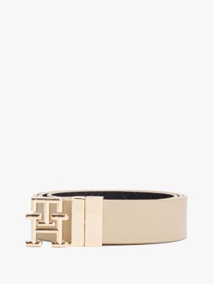 beige reversible leren riem met th-monogram voor dames - tommy hilfiger