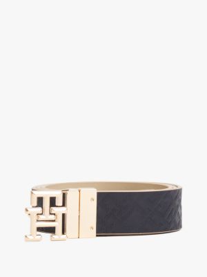 beige reversible leren riem met th-monogram voor dames - tommy hilfiger