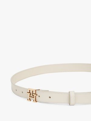 cinturón de piel con monograma th blanco de mujeres tommy hilfiger