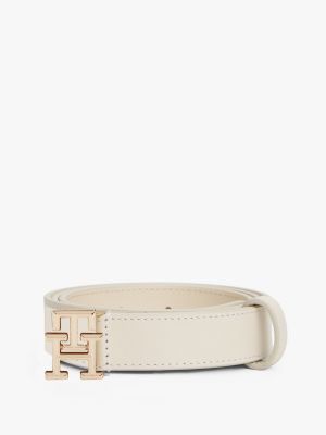 cinturón de piel con monograma th blanco de mujeres tommy hilfiger