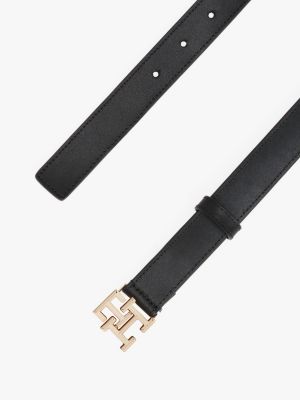 black th monogram leather belt for women tommy hilfiger