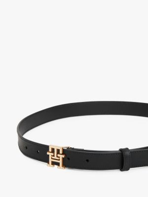 black th monogram leather belt for women tommy hilfiger